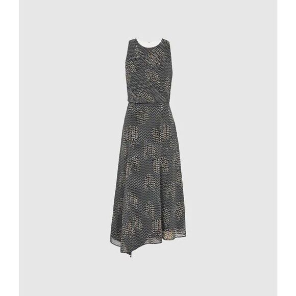 Reiss Naima Cut Out Open Back Bow Midi Dress Geometric Print Womens Size 4 US - Picture 1 of 10